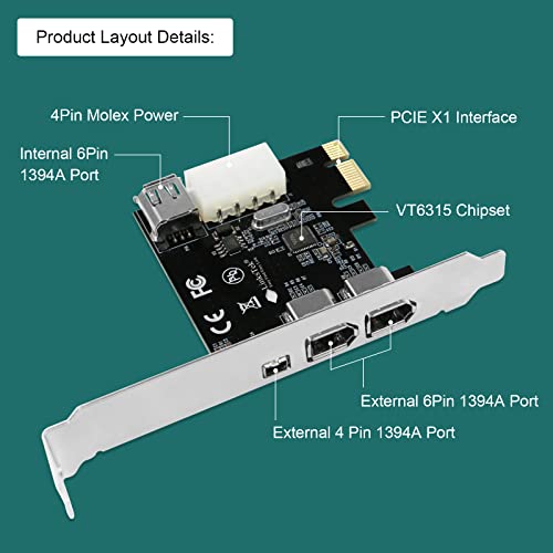 LinksTek 4-Ports PCIE Firewire 400 Card for Desktop PCs-IEEE 1394A Interface-3X 6Pin and 1X 4Pin 1394A Ports-with 4Pin-6Pin 1394A Cables and Low-Profile Bracket (PCIE-1394A)