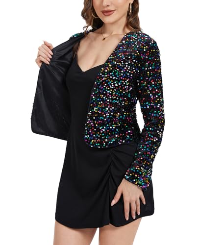 Womens Velvet Sequin Jackets Cardigan 2025 Long Sleeve Party Concert Outfits Halloween Sparkly Jacket3