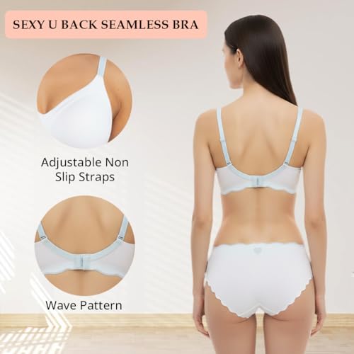 Image of Women Bra Panty Set Soft Natural Support Seamless Backless Summer Bra Panties Set | Adjustable Straps and Heart Design Lingerie Set | Women's Suit Push-Ups Sports Underwear Bra Set