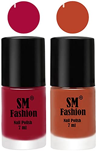 Image of Long Lasting Nail Polish | Nail Paint Combo 7 ml Each) - Set of 2 Raspberry-Light Coral