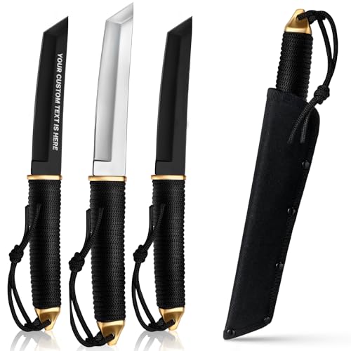 Grand Way Japanese Fixed Blade Tanto Knife with Sheath – 5,9" Polished Sharp Blade – Knives with Black Paracord Handle – Survival Knife – Mens Gifts – Birthday Christmas Father