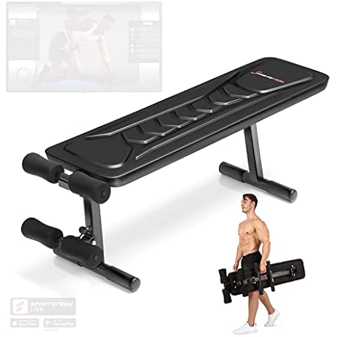 Sportstech innovative 30in1 Hantelbank mit Tragegriff | BRT100 Flachbank in einzigartigem Design aus EVA-Polstermaterial | Fitnessbank klappbar | smartes Faltsystem | Bauchtrainer | Anti-Rutsch-Füße Cover
