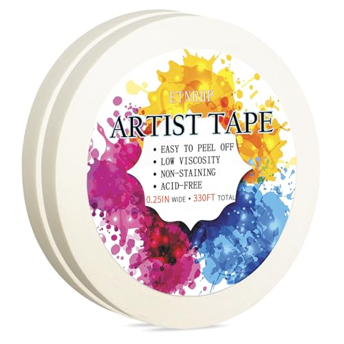ETNRHP Low Tack 2 Packs White Artist Tape for Watercolor Paper Drafting Art Masking Tape Acid Free Painter Watercolor Tape for Painting Canvas Framing 0.25 inch Wide 330FT Long Total