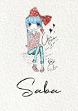  Saba: Notebook A5  Personalized name Saba  Birthday gift for women, girl, mom, sister, daughter  Cover: Fashion girl with cat  120 lined pages journal, small size A5 (ca. 6 x 9 inches)