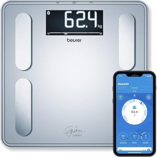 Beurer BF 405 Diagnosewaage, präzise Körperanalyse für bis zu 8 Personen, Messung von Körperfett, mit beleuchtetem XL- Display, Tragkraft bis 200 kg, inklusive App-Anbindung