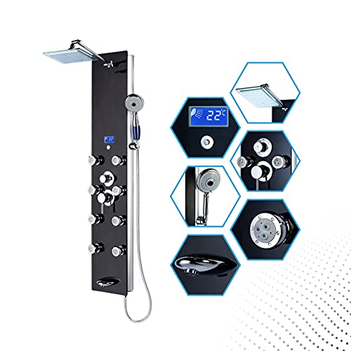 Blue Ocean 52” Aluminum Spa392B Shower Panel Tower With Rainfall Shower Head, 8 Multi-Functional Nozzles #TOP1