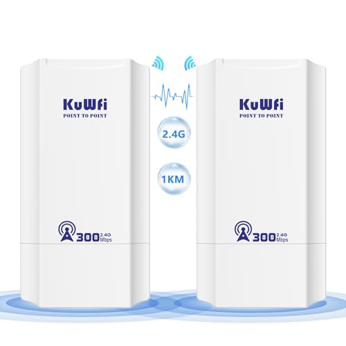 KuWFi 2.4G Point to Point WiFi Bridge, 300Mpbs Wireless Bridge Outdoor CPE with 12dBi High Gain...
