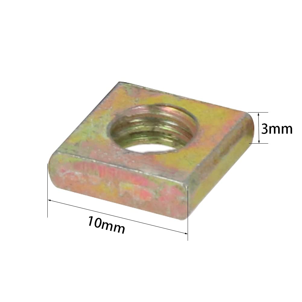 Yinpecly Carbon Steel Square Nuts Metric Coarse Thread Assortment Kit M6x10mmx3mm for Equipment Civil Furniture Color Zinc 100Pcs