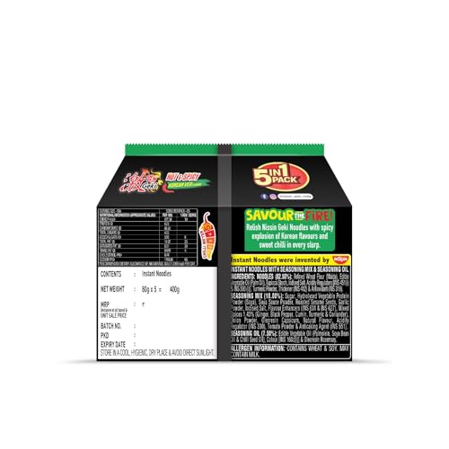 Image of Nissin Geki Korean Ramen Spicy Veg Instant Noodles-5 in1,400gm (Pack of 3)