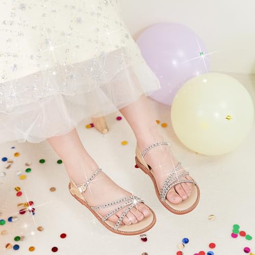 Image of PHIRAMIN Toddler Girl Sandals - Flower Girl Dress Shoes Open Toe Little Kid Flats