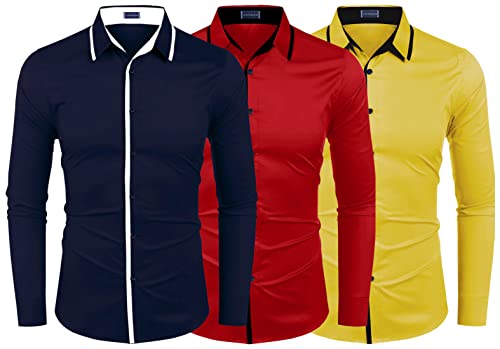 Image of Zombom Combo of Men's Cotton Blend Solid Regular Fit Casual Full Sleeves Shirts (Pack of 3)