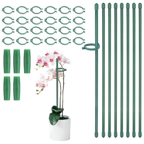 Plant Stakes, 20PCS Plant Support Sticks Adjustable Length Orchid Stakes Garden Stake Pole with Clips Suit for Potted Tomato Rose Amaryllis Vegetables and Indoor Plants Cover