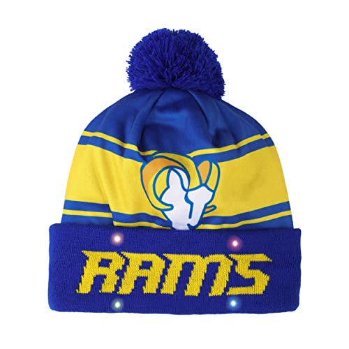 FOCO NFL Unisex Adult Holiday Cuffed Pom Beanie Officially Licensed Winter Knit Hat for Men & Women Los Angeles Rams
