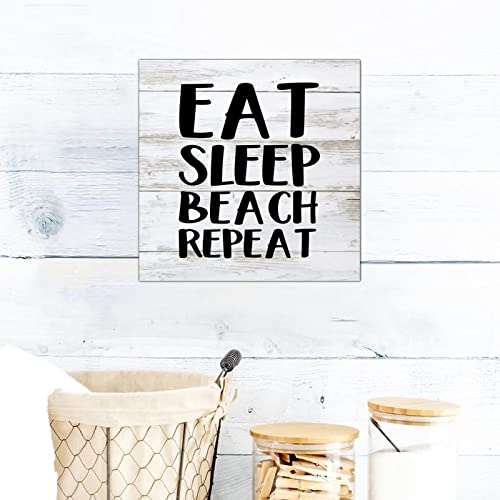 Plaque murale en bois rétro 30x30 cm Eat Sleep Beach Repeat