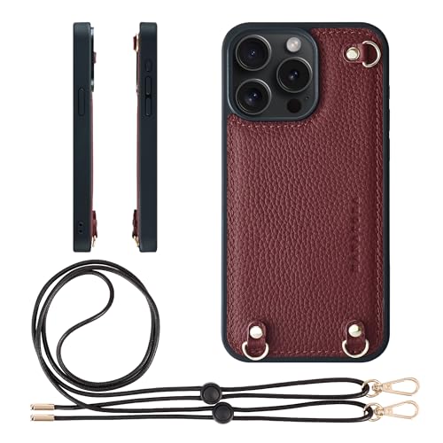 HANATORA for iPhone 15Promax ケース MagSafe 対応 本革 耐衝撃 バンパー型 スマホケース スマホ ショルダーストラップ 付き シュリンクレザー ギフト マグセーフ対応 ワイン D3GZ-15Promax-Wine（Amazon）