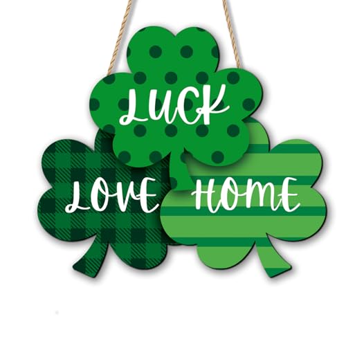 St. Patrick’s Day Decorations, Wooden St. Patrick’s Day Door Sign, Shamrock Hanging Sign, Lucky Clover Door Hanger for Front Door, Porch, Wall, Entryway