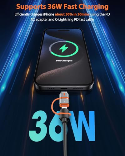 2Stück Lightning auf USB C Adapter 36W Schnelles Laden (Nicht für Audio/OTG/Apple Pencil) Handy-Computer Datenübertragung, Lightning Buchse auf USB C Stecker Adapter für iPhone16 15 Samsung Android