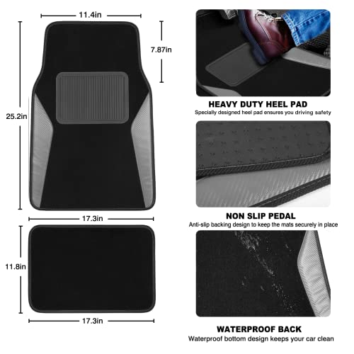 Pic Auto Carpet Car Floor Mats With Heavy Duty Heel Pad - Automotive Mats With Gray Carbon Fibre Patchwork - Anti-Slip Nibbed Backing Front & Rear Mats Universal Fit For Suv,Sedan,Car,Van (4 Pcs) #TOP2