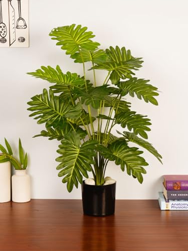 Image of ARICK Decor 2.1Ft Artificial Philodendron Plant with 18 Leaves, 65cm Tall Faux Tropical Heart-Leaf Potted Tree in Black Pot, Realistic Large Silk Leaf Fake Plant for Living Room, Office & Home Decor