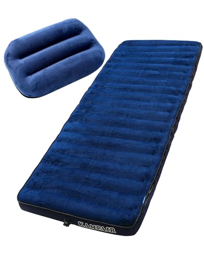 Image of Inflatable Camping Sleeping Pad, Portable Single Mattress & pillow - Blue