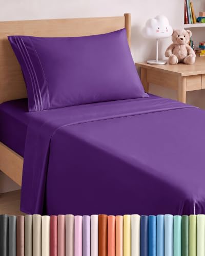 Twin Size 3 Piece Sheet Set - Comfy Breathable & Cooling Sheets - Purple