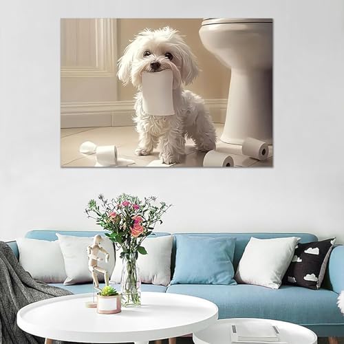 Cuadro de perro divertido en el váter: decora tu baño con este lienzo de 20x30cm 3