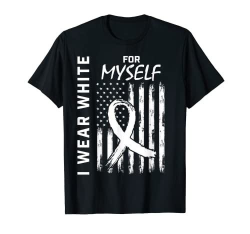 Io indosso bianco per me stesso bandiera di consapevolezza del cancro al polmone Maglietta