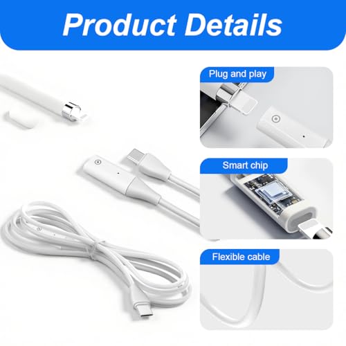Image of Verilux 3.3 FT /1M C Type Charger Cable for iPad Pencil 1st Gen, Type C Male to Lighting Female for iPad 10 11 (A16), Support Bluetooth Pairing USB C Charger, Plug and Go with Light Indicator