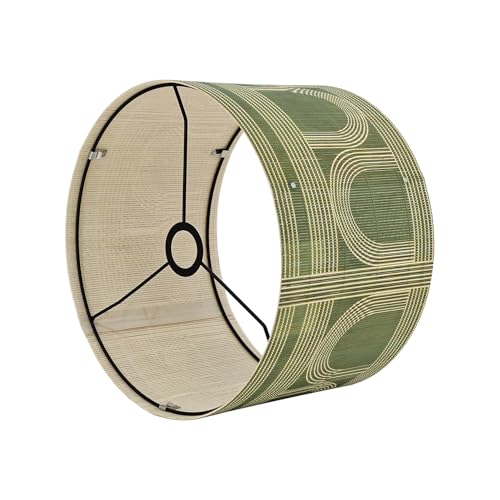 Image of Pendant Lamp Shade, Translucent Bamboo Made, 13.8x9 Inch, Modern Minimalist Style for Living Room, Bedroom (Colorful Pattern)