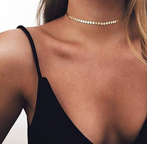 Dremmy Studios Gold Coin Choker Necklaces For Women, Dainty 14K Gold Plated Stackable Sequins Cion Disc Choker Necklace Gifts For Women #TOP4