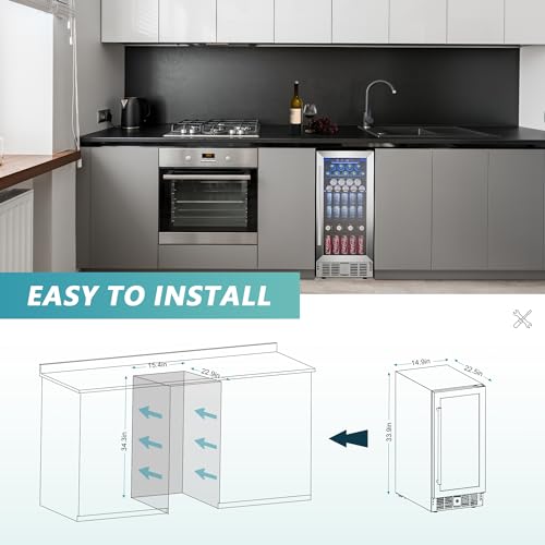 Euhomy BRU-03-02X 15 Inch Beverage Refrigerator Cooler Under Counter 125 Cans Built-In Beverage Fridge thumb #5
