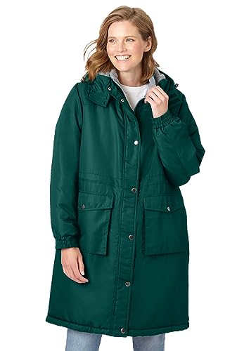 Woman Within Plus Size Mid-Length Microfiber Parka - 4X, Emerald