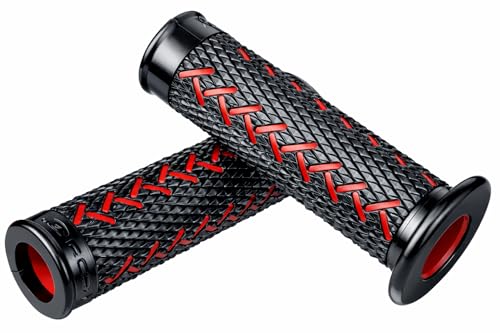 Image of Premium Motorcycle Handlebar Grips with Anti-Slip Rubber Texture & Red Stitching | Universal 22mm Bike Handle Grip | Comfortable, Vibration Resistant & Stylish Design