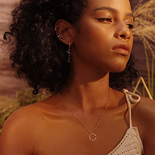 Image of Fettero Pendant Necklace Gold Choker Layered Coin Open Karma Circle Full New Crescent Moon 14K Gold Plated Simple Dainty Necklaces for Women Jewelry Gift
