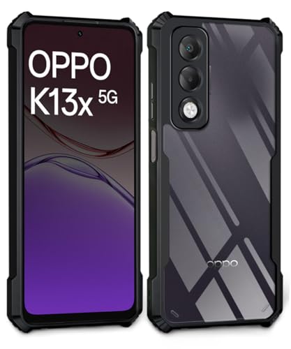 Image of WOW IMAGINE Shock Proof Clear Protective Back Case for Oppo K13x 5G - AirEDGE Technology | 360 Degree Camera Protection | Transparent Hybrid Back Case Mobile Cover - Black