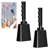 2 Stück Kuhglocke Große aus Stahl, 23 cm Kuhglocke mit Griff, Laute Metall Kuh Glocke Handglocke Jubelglocke für Partys Bauernhof Ranch Musikinstrument Sportveranstaltungen Fußballspiel Schwarz