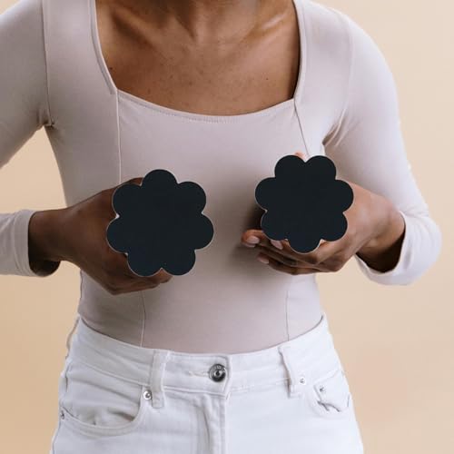 GERILKAI 12 Pairs Nipple Pasties-Glitters Nipple Covers,Black Pasties Nipple Covers for Women Rave Party Disposable Sticky Breast Petals(Black)