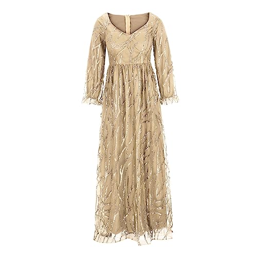 Uillui Long Evening Gowns for Women Fashion Glitter Sequin Evening Dress High Waist Floor Length Swing Dresses Formal Gowns Gold