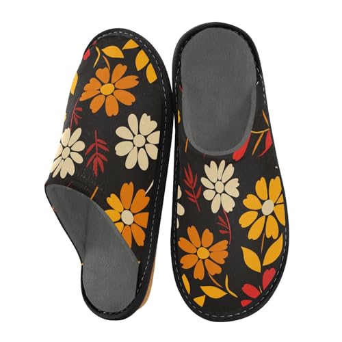 miaozhen Pantuflas de invierno para mujer, diseño de margaritas, caléndula, para interiores, zapatos de casa de espuma viscoelástica, pantuflas acogedoras para mujer, Caléndula margarita de invierno a