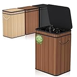 Grande poubelle de 80 litres avec couvercle, poubelle d'extérieur en bambou, poubelle d'extérieur pour la maison, le bureau, la salle de bain, la cuisine, 40 x 30 x 60 cm (L x l x H) (café)