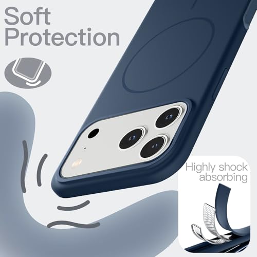 Image of mobistyle Magnetic Silicone Back Cover for iPhone 17 Pro Max 6.9-Inch, Compatible with Mag-Safe, Silky Soft Touch, Shock Absorbing Phone Cover Case with Camera Lens Protection (Blue)