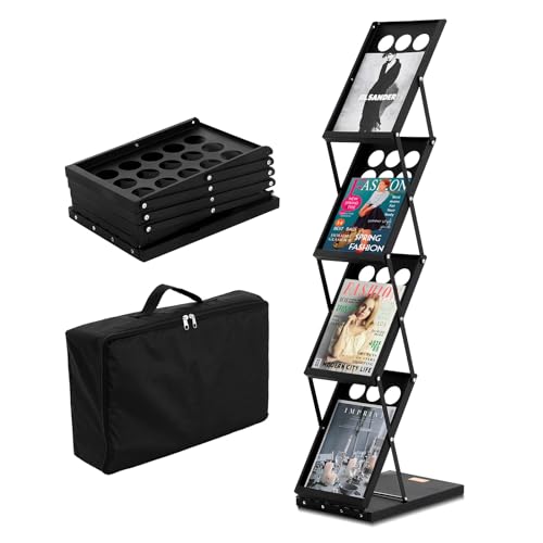 VEVOR Présentoir à Brochures Pliable, Porte-Brochures sur Pied 4 Niveaux, Porte-Revues Magazines Journaux Léger et Portable avec Sac de Transport, pour...