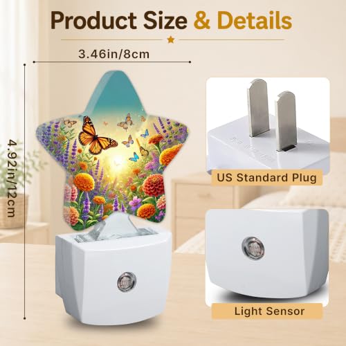 Image of Butterfly Flowers Plug in Star Night Light, Night Light with Sensor for Kids Nursery Bedroom, Decorative Soft Glow Lamp for Hallway Bathroom, Energy Saving
