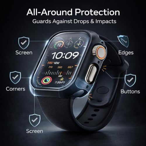 Image of Mizi 2 Pack Hard PC Case Built in Tempered Glass Compatible with Apple Watch Series 11(2025) Series 10 46mm, Thin Protective Case with Screen Protector - Black