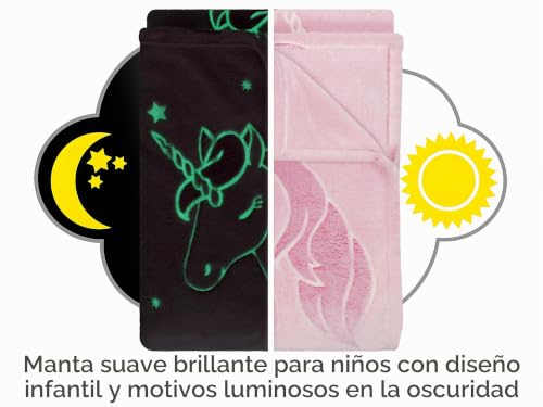 Miniatura 3 de Npluseins 1261.1661 - Manta Brilla En La Oscuridad , Diseño De Unicornio, Color Rosa