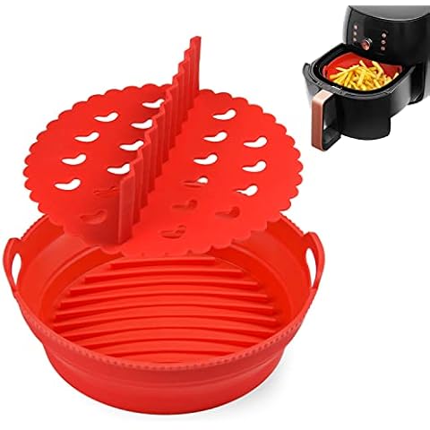 HONZUEN Silicone Air Fryer Liners, Air Fryer Silicone Liners Reusable Air Fryer Accessories, Food Safe Easy Cleaning Heat Resistant Airfryer Liners with Liner Spacer (Red) Cover