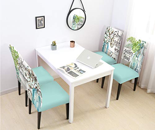 Lukuy Farm Cotton Flowers In Jar Chair Covers For Dining Room Set Of 4 Farmhouse Decor Stretch Printed Chair Protectors Covers, Removable And Washable #TOP1