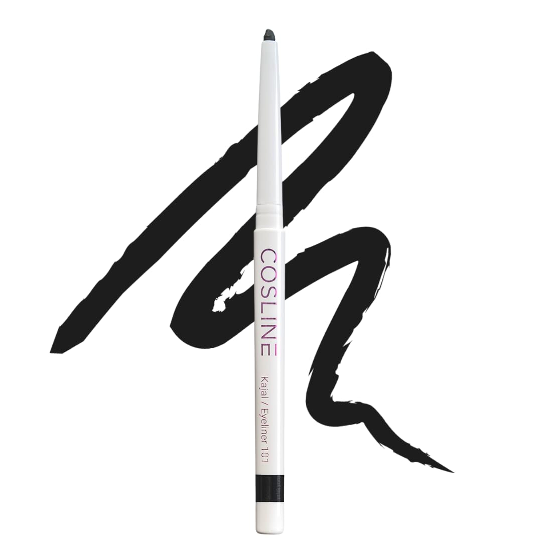 COSLINE Kajal Eyeliner Schwarz 101, Wasserfester Kajal, Verschmiert nicht, Schwarzer Augenstift & Lidstrich, Weiches Auftragen, Starke Pigmentierung, Vegan, Made in Germany