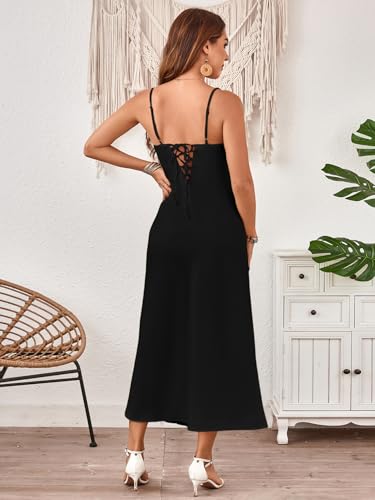 Image of Floerns Women's Leopard Print Draped Collar Spaghetti Strap Cami Long Dress