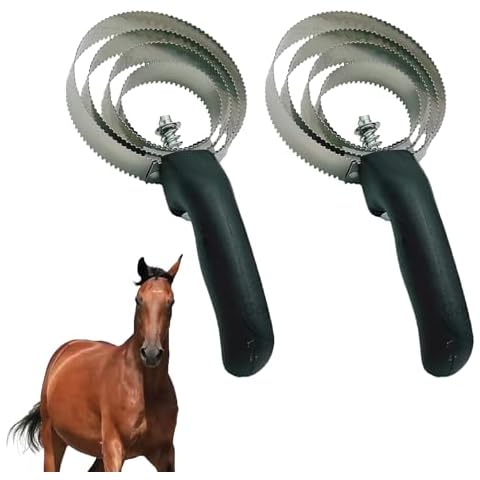HLMOptimo 2 Packs Horse Curry Comb, Stainless Steel Grooming Comb with Soft Touch Grip, 4 Rings Spring Grooming Brushes for Horses, Cows, Dogs, Sheep (Black) Cover